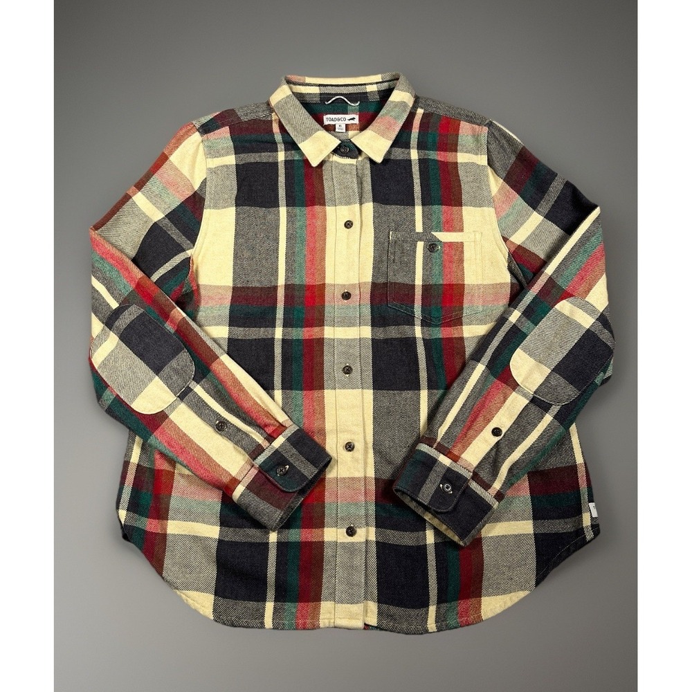 Toad and Co. Bodie Dos Flannel Shirt Women XL Long Sleeve Elbow Patches
